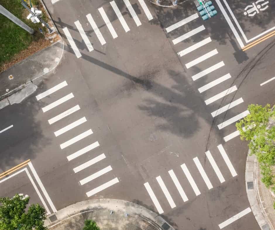 A four way intersection.